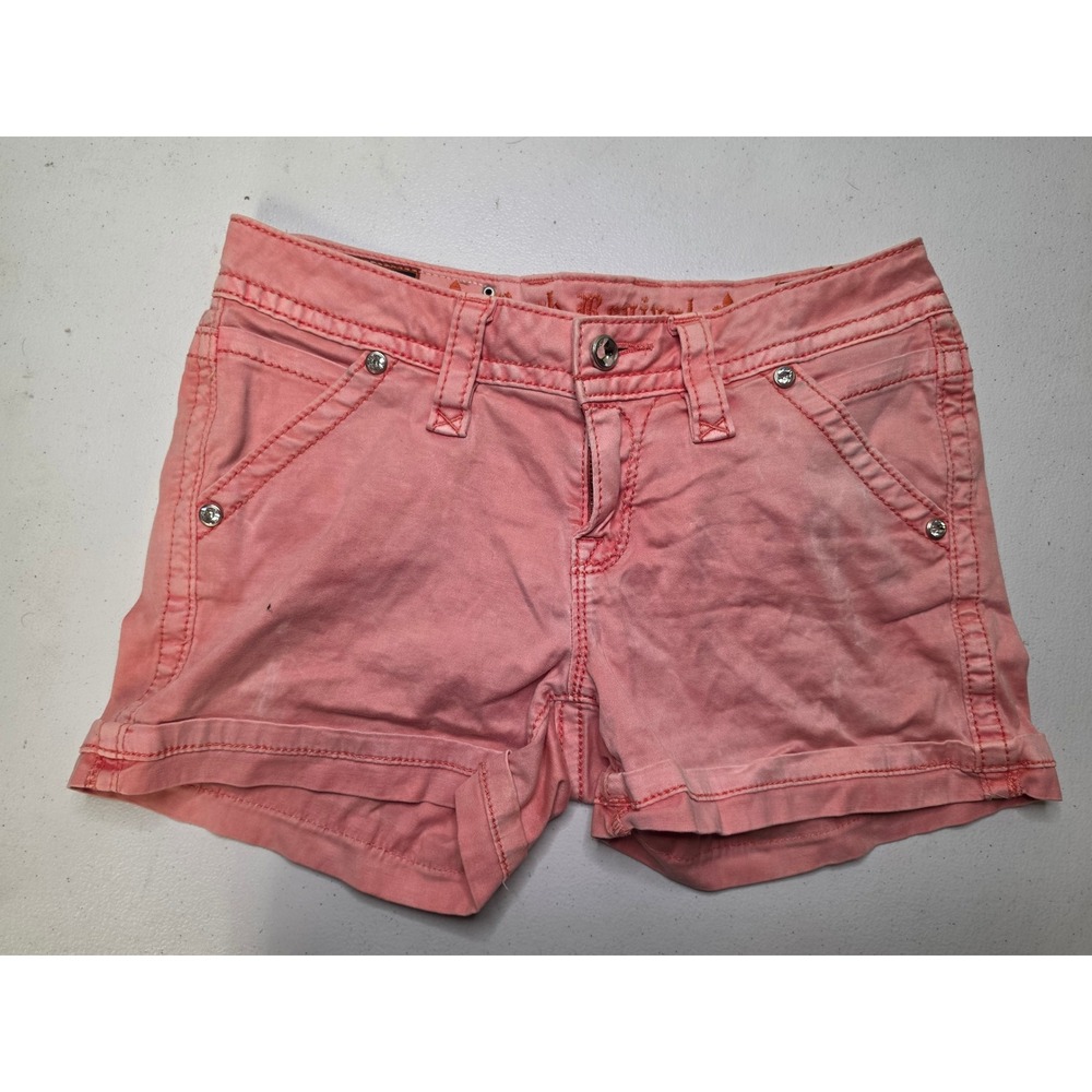 Rock Revival Peach Pink Embellished Denim Shorts Low Rise Size 27